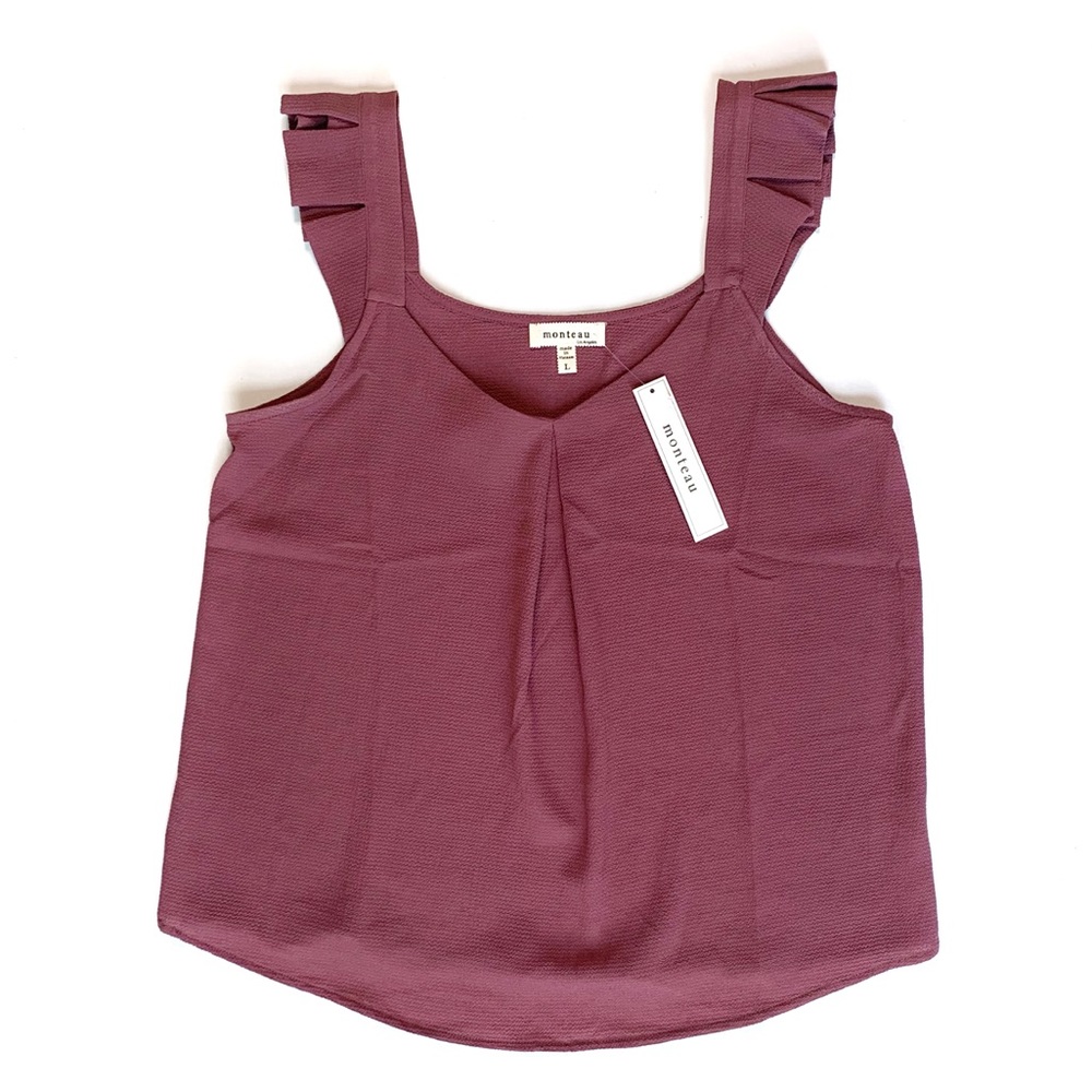 NWT Monteau Ruffle Strap Textured Sleeveless Top L